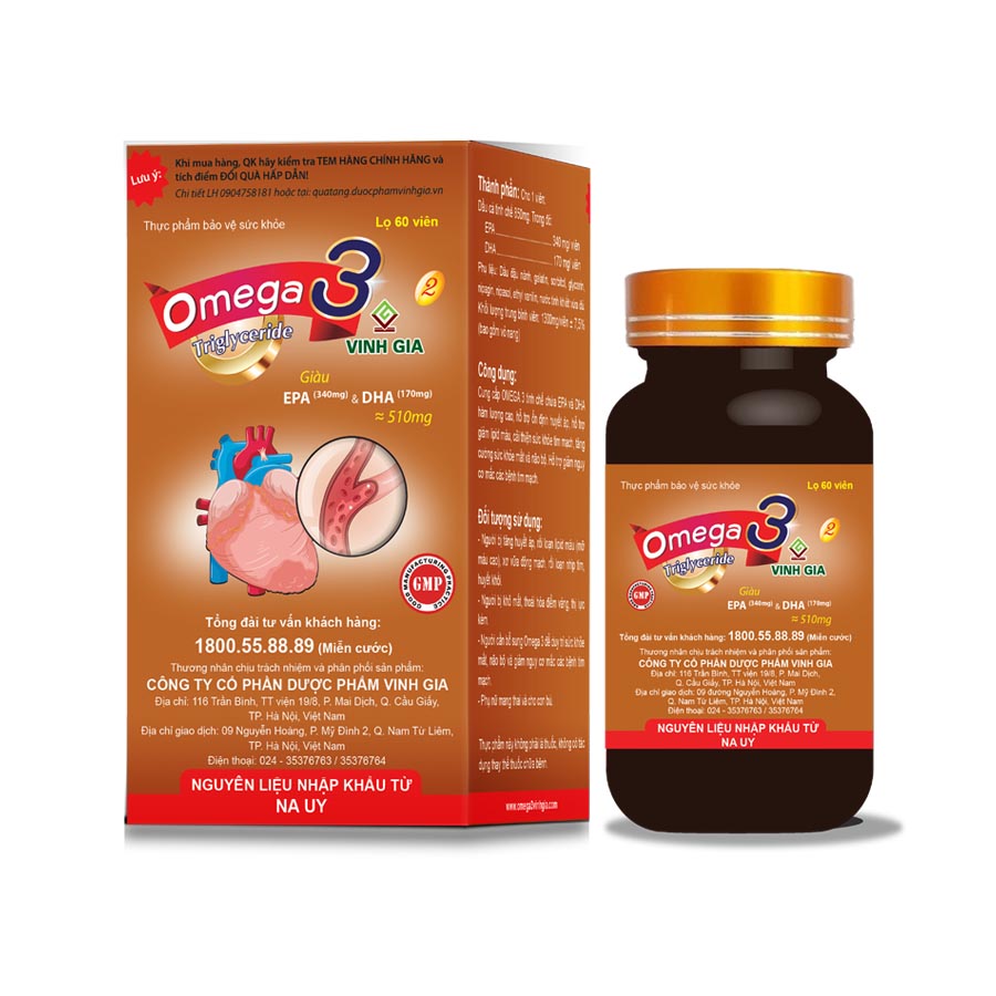 Omega 3 Vinh Gia 2 - Bảo vệ tim mạch, cải thiện trí nhớ
